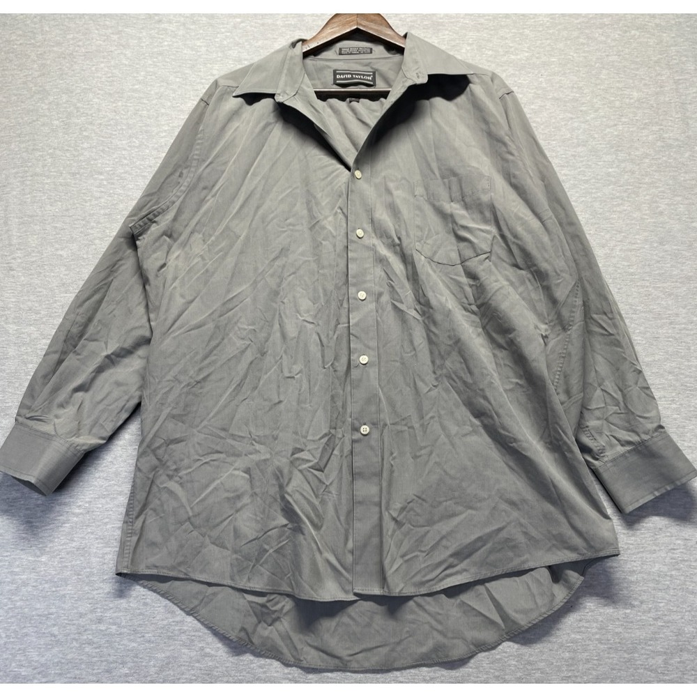 David Taylor Dress Shirt Mens 17.5 34/35 Gray Single Needle Tailoring Business